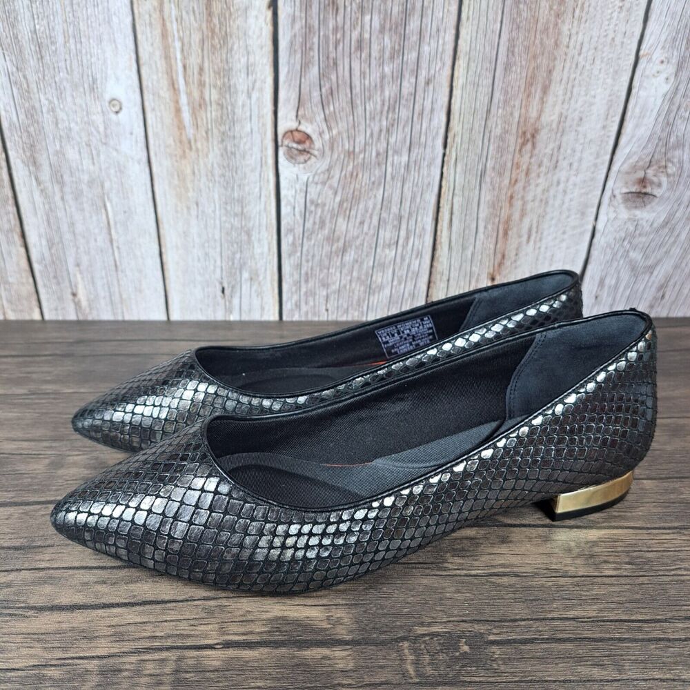 Rockport Total Motion Adelyn Slip On Black Snake Leather Ballet Flat Women's 8.5